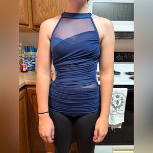 Frilledneck Navy Blue Halter costume with Mesh Detail